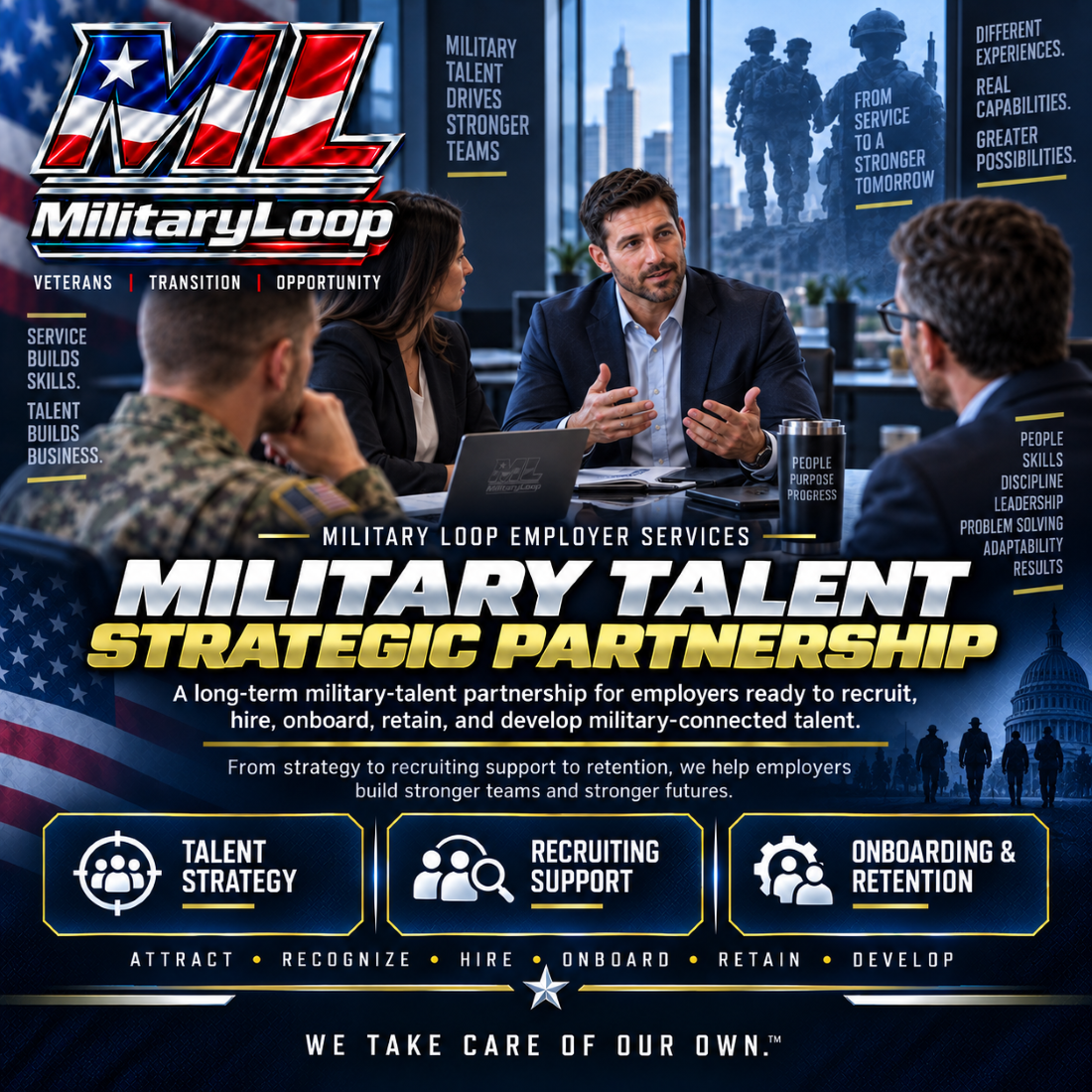 Military Loop Military Talent Strategic Partnership for employers recruiting, onboarding, retaining, and developing military-connected talent
