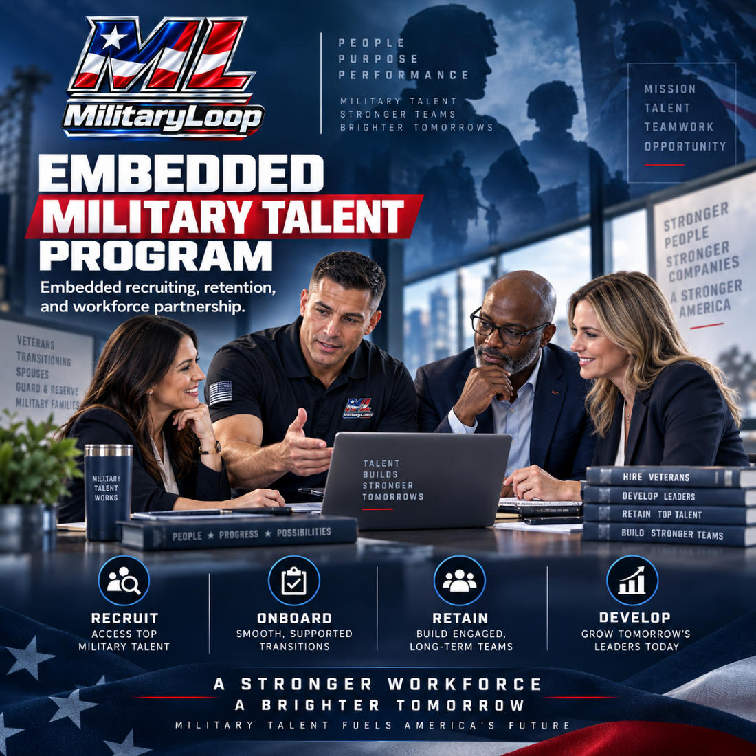 Military Loop Embedded Military Talent Program for employers building, recruiting, onboarding, retaining, and developing military-connected talent